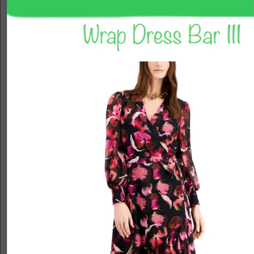 Bar III Black Floral Wrap Maxi Dress with Pink & Red Accents